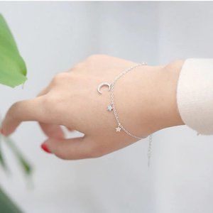 925 Sterling Silver Diamond Moon Star Bracelet A